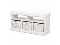 Pad, 3 fonott kosarakkal, 2 polc, fa+vesszők, fehér, RAFAELLO, Kategória:Étkező székek, Szélesség:cm Hosszúság:cm Magasság:cm