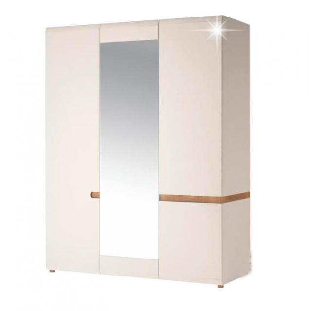 3 ajtós szekrény, fehér - extra magas fényű HG/sonoma tölgyfa, LYNATET 22 TÍPUS, Kategória:Szekrények, Szélesség:cm Hosszúság:cm Magasság:cm