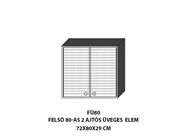 Felső 80-as 2 ajtós üveges elem FÜ80, Kategória:Elemes konyhák, Szélesség:80cm Hosszúság:31cm Magasság:72cm