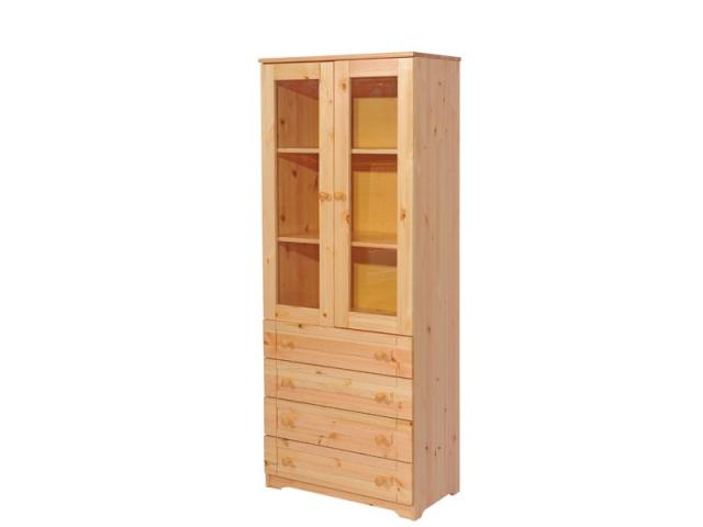 Balázs 4 fiókos üveges szekrény, Kategória:Egyéb fenyőbútorok, Szélesség:74cm Hosszúság:40cm Magasság:186cm